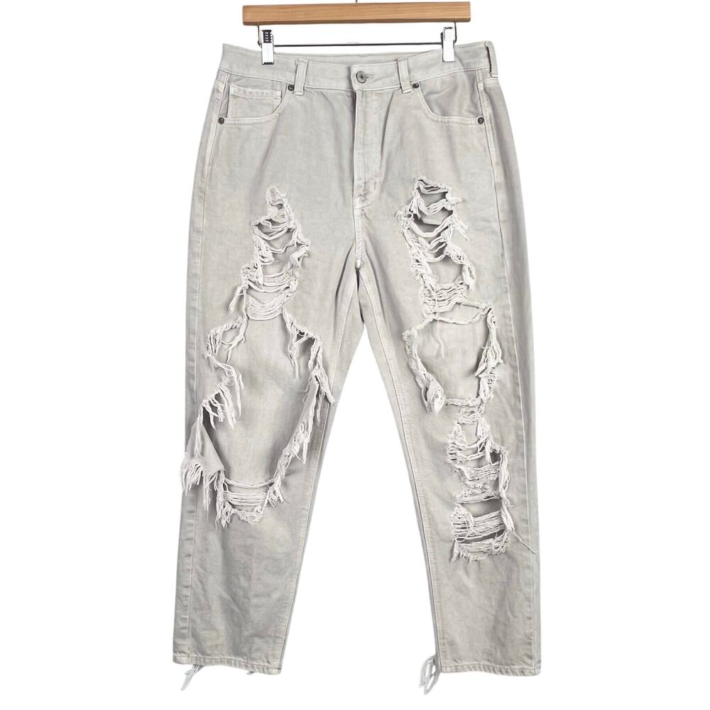 American Eagle Women's Mom Jean Destroyed Straight Leg 90s Gray 14 High Rise